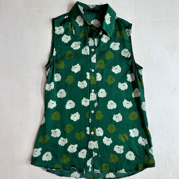 Daniela Corte Green Floral Sleeveless Silk Blouse - Picture 1 of 6